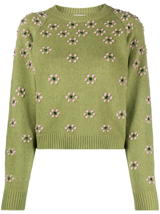 Floral-Embroidered Wool Jumper