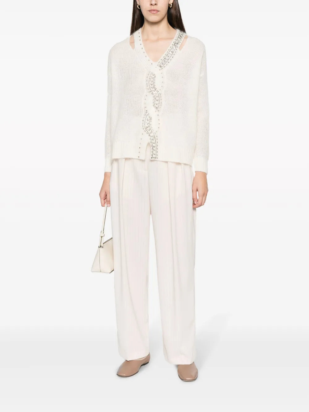 Sequin-Embellished V-Neck Jumper