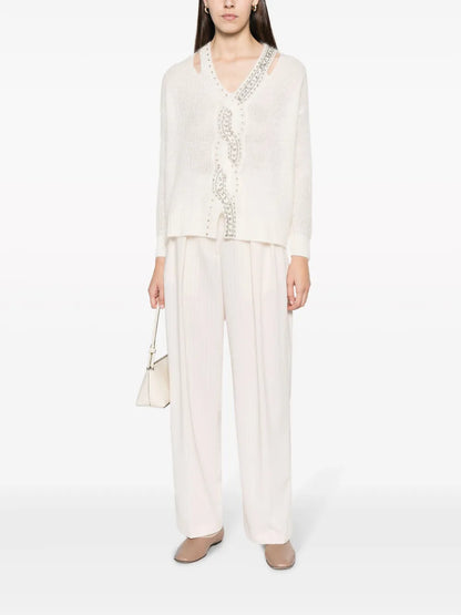 Sequin-Embellished V-Neck Jumper