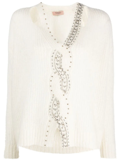 Sequin-Embellished V-Neck Jumper