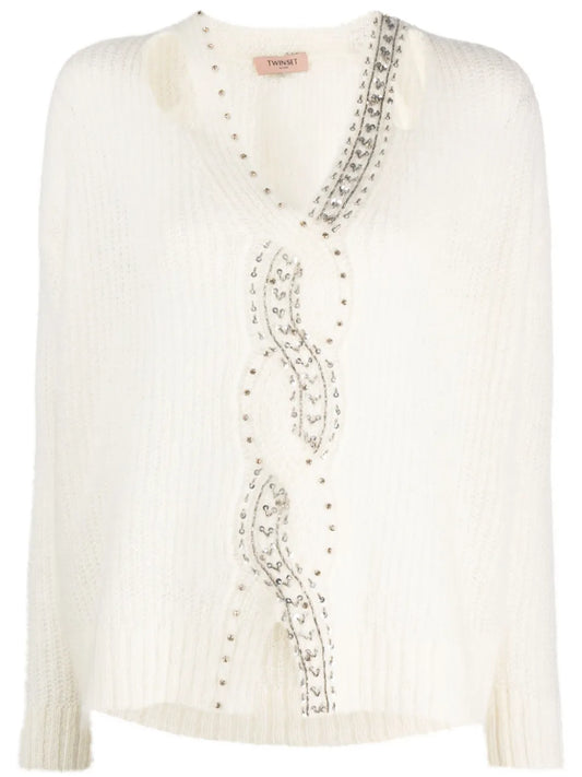 Sequin-Embellished V-Neck Jumper