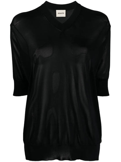 Fine-Knit V-Neck Sweatshirt