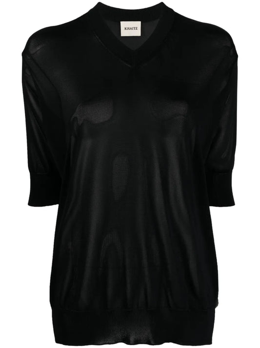 Fine-Knit V-Neck Sweatshirt