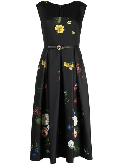 Floral A-Line Silk Dress