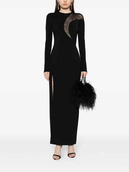 Lace-Detail Knitted Maxi Dress