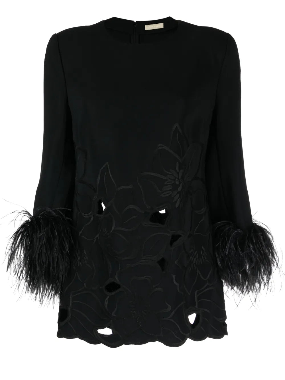 Floral-Appliqué Feather-Trim Minidress