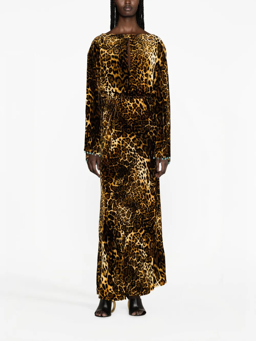 Leopard-Print Embellished Maxi Dress