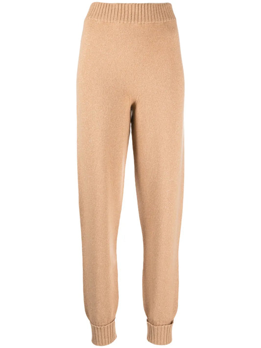 Elasticated-Waist Ribbed-Knit Track Pants
