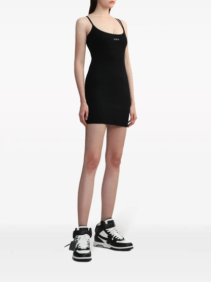 Off-Embroidered Ribbed Minidress