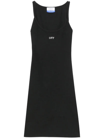 Off-Embroidered Ribbed Minidress