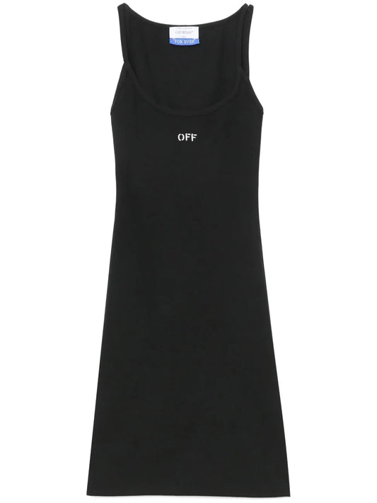 Off-Embroidered Ribbed Minidress