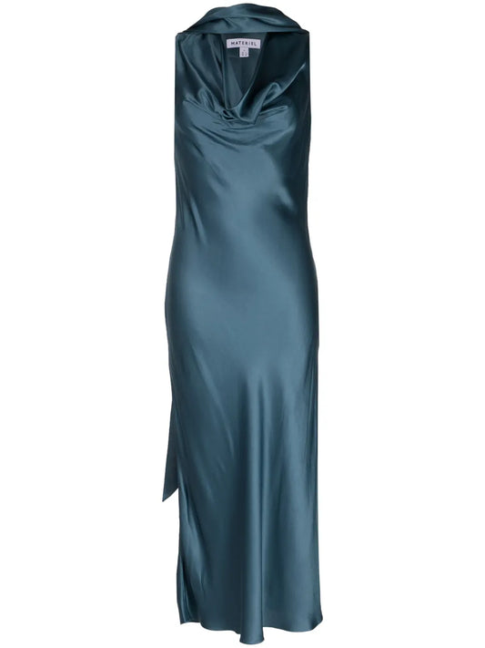 Draped Scarf-Detail Midi Dress