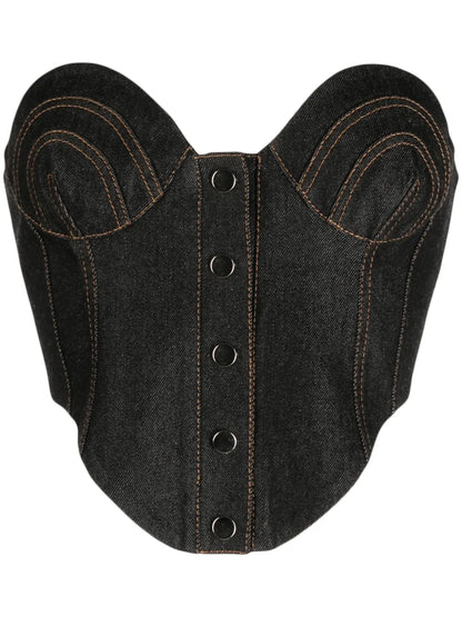 Contrast-Stitching Denim Corset