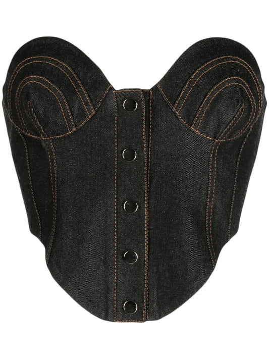 Contrast-Stitching Denim Corset