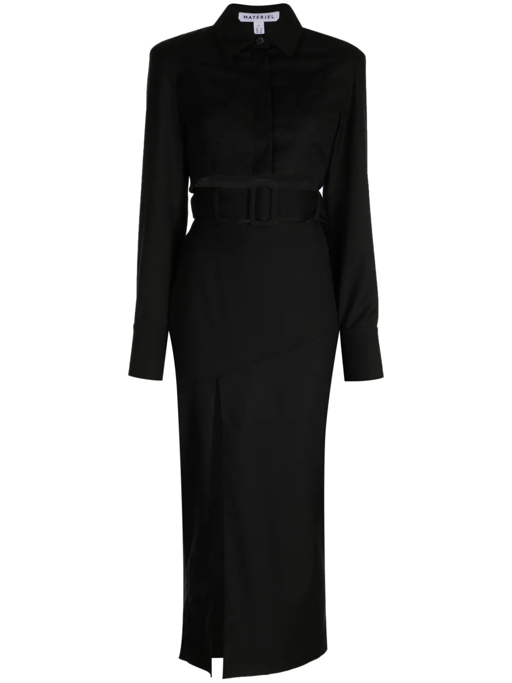 Cut Out-Detail Belted Wool Dress
