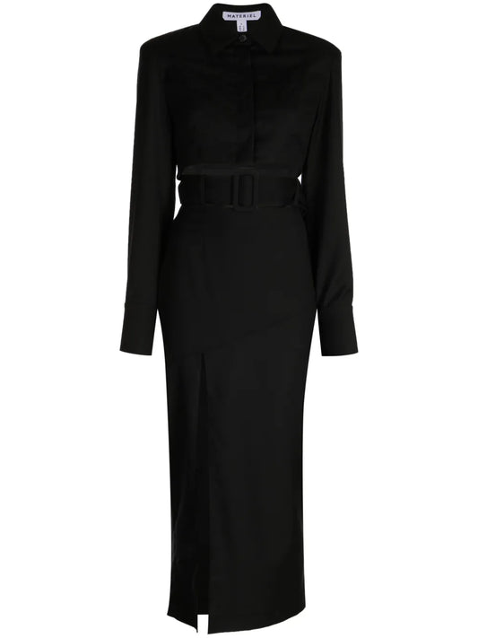 Cut Out-Detail Belted Wool Dress