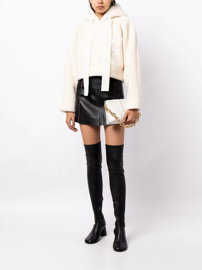 Medallion-Embroidered Faux-Shearling Hoodie