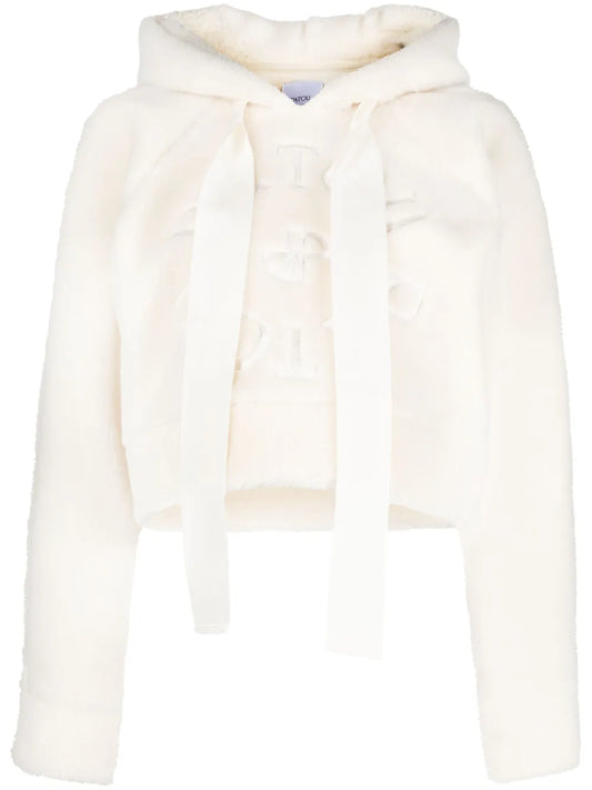 Medallion-Embroidered Faux-Shearling Hoodie