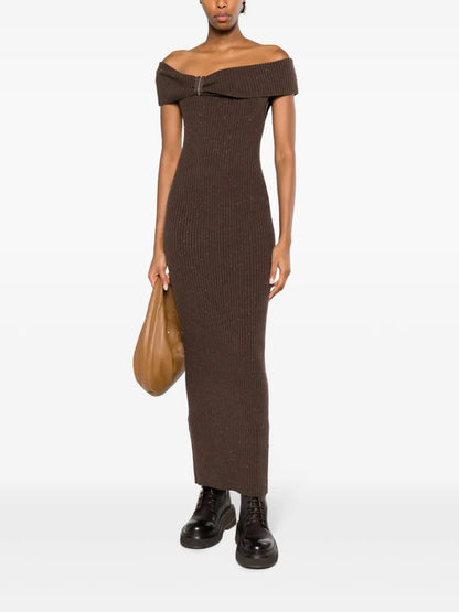 Glitter-Detail Ribbed-Knit Long Dress