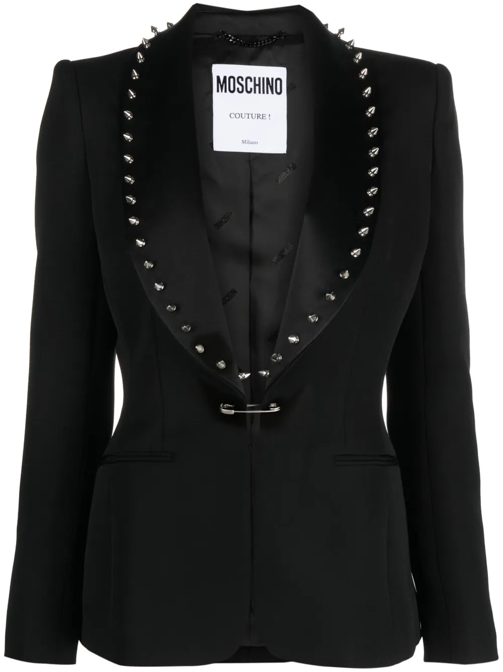 Spike-Embellished Bar-Pin Blazer