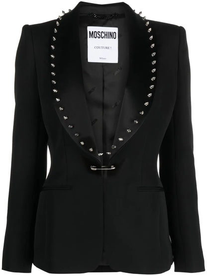 Spike-Embellished Bar-Pin Blazer