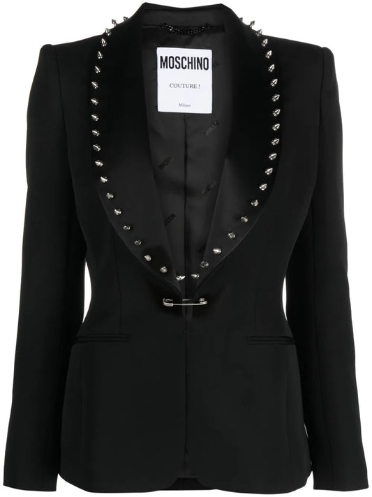 Spike-Embellished Bar-Pin Blazer