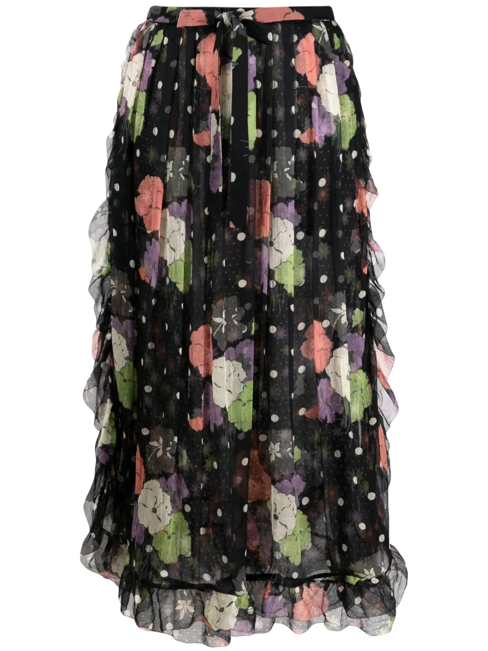 Floral-Print Ruffled Midi Skirt