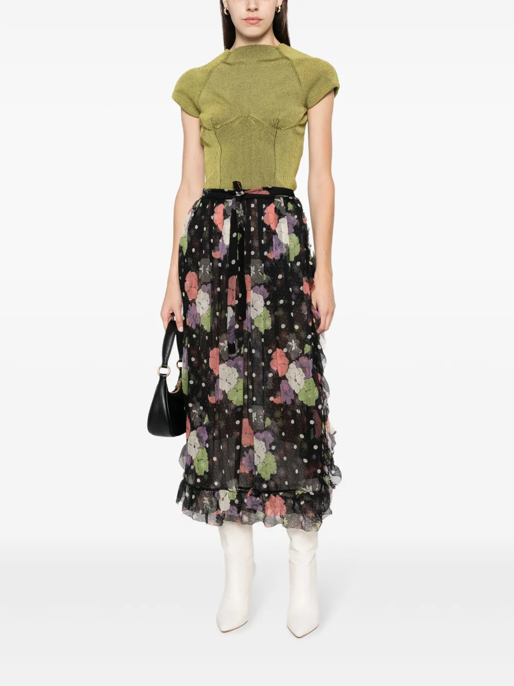 Floral-Print Ruffled Midi Skirt