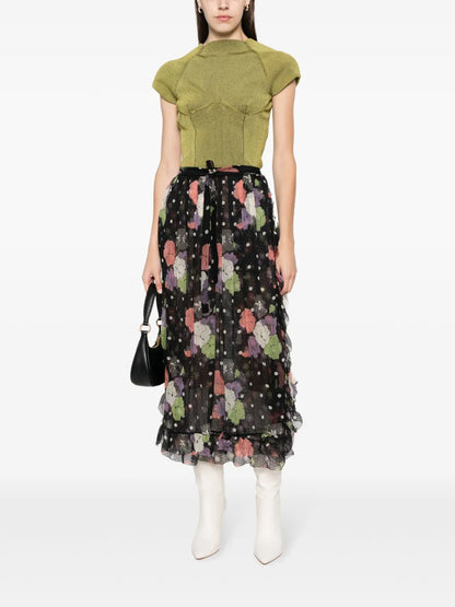 Floral-Print Ruffled Midi Skirt