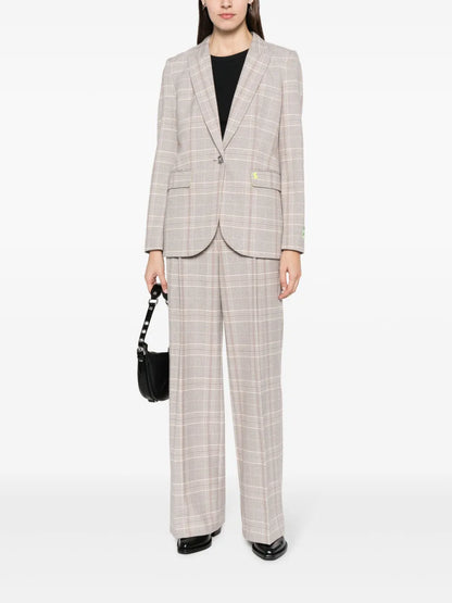 Plaid-Check Slogan-Embroidered Tailored Trousers