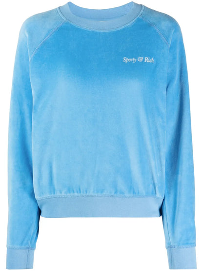 Logo-Embroidered Velvet Sweatshirt