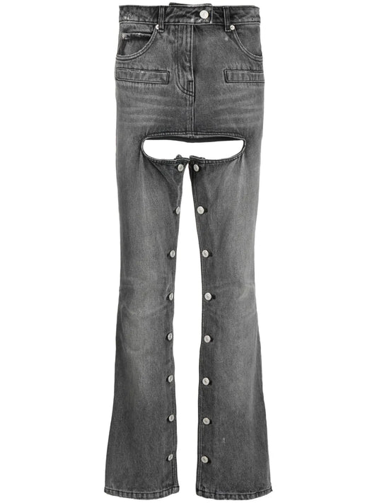 Stud-Embellished Stonewashed Bootcut Jeans