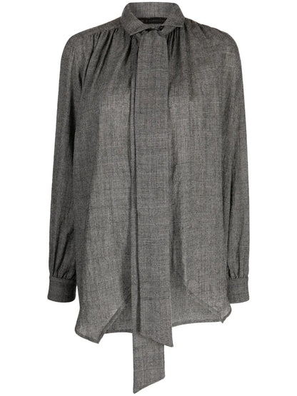 Plaid Pussy-Bow Blouse
