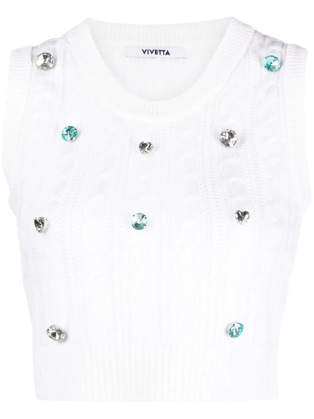 Gemstone-Detail Cable-Knit Vest