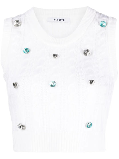 Gemstone-Detail Cable-Knit Vest