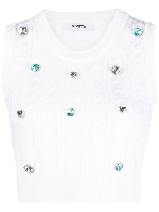 Gemstone-Detail Cable-Knit Vest