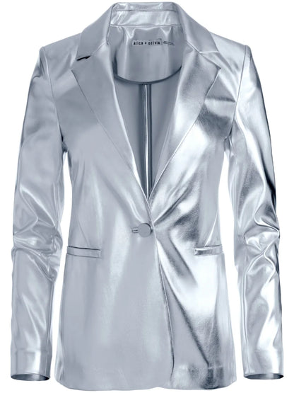 Macey Metallic Vegan Leather Blazer