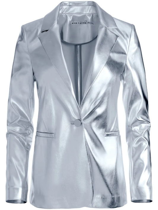 Macey Metallic Vegan Leather Blazer