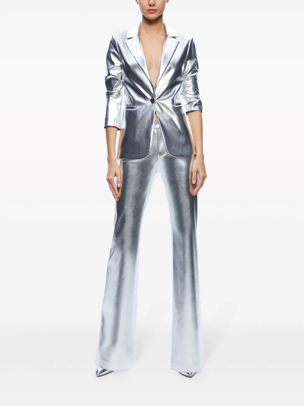 Macey Metallic Vegan Leather Blazer