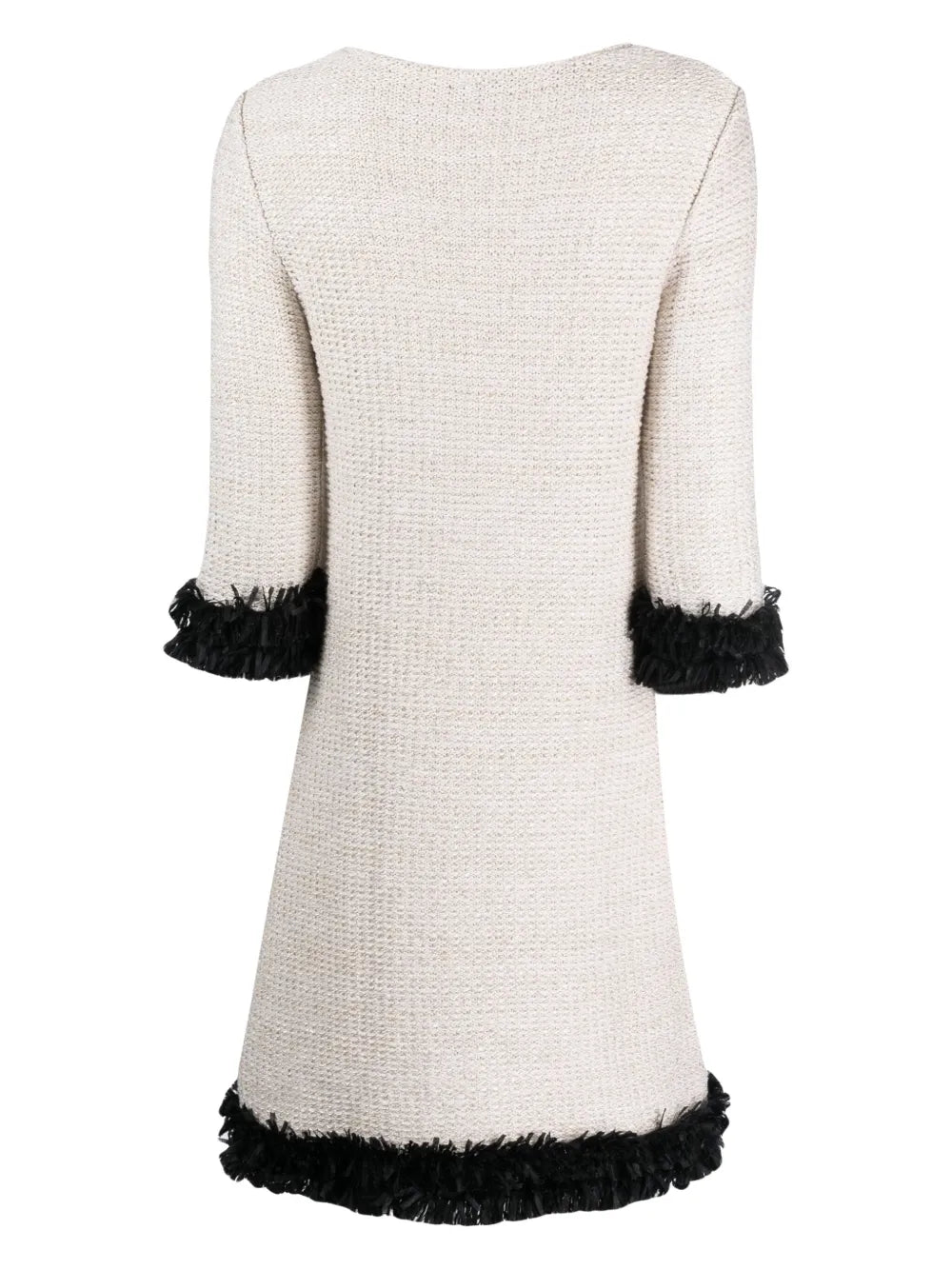 Contrasting-Trim Bouclé Flared Dress
