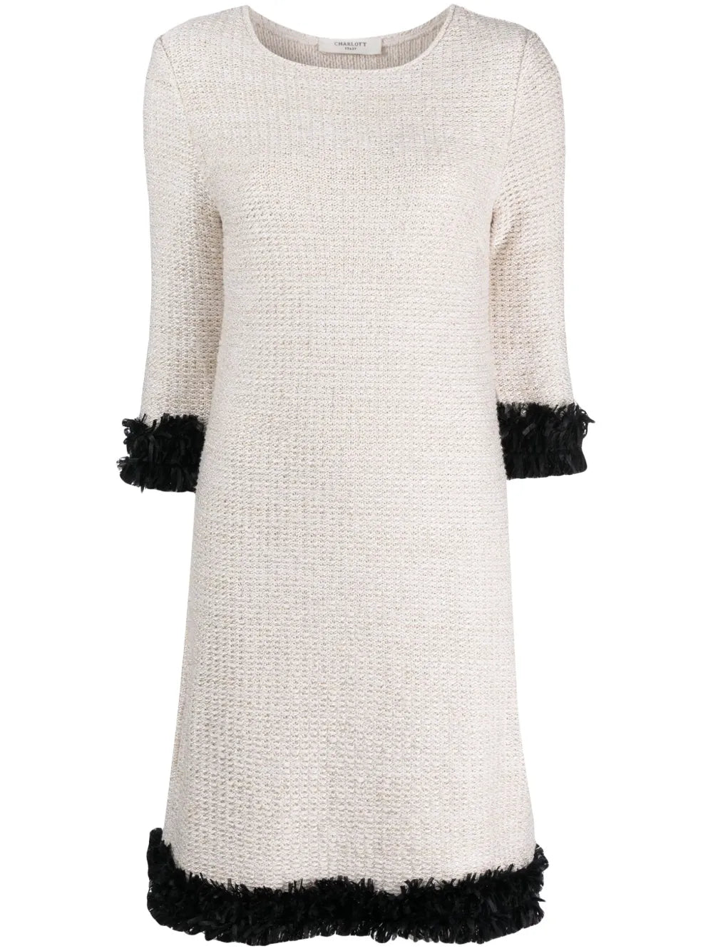 Contrasting-Trim Bouclé Flared Dress