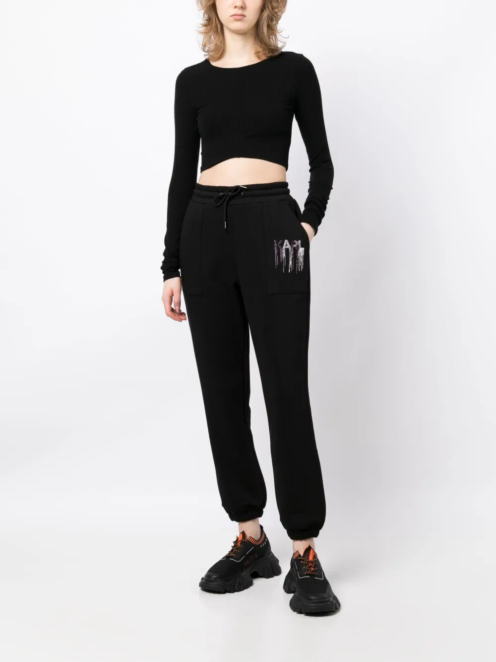 Rhinestone Logo-Embellished Track Pants