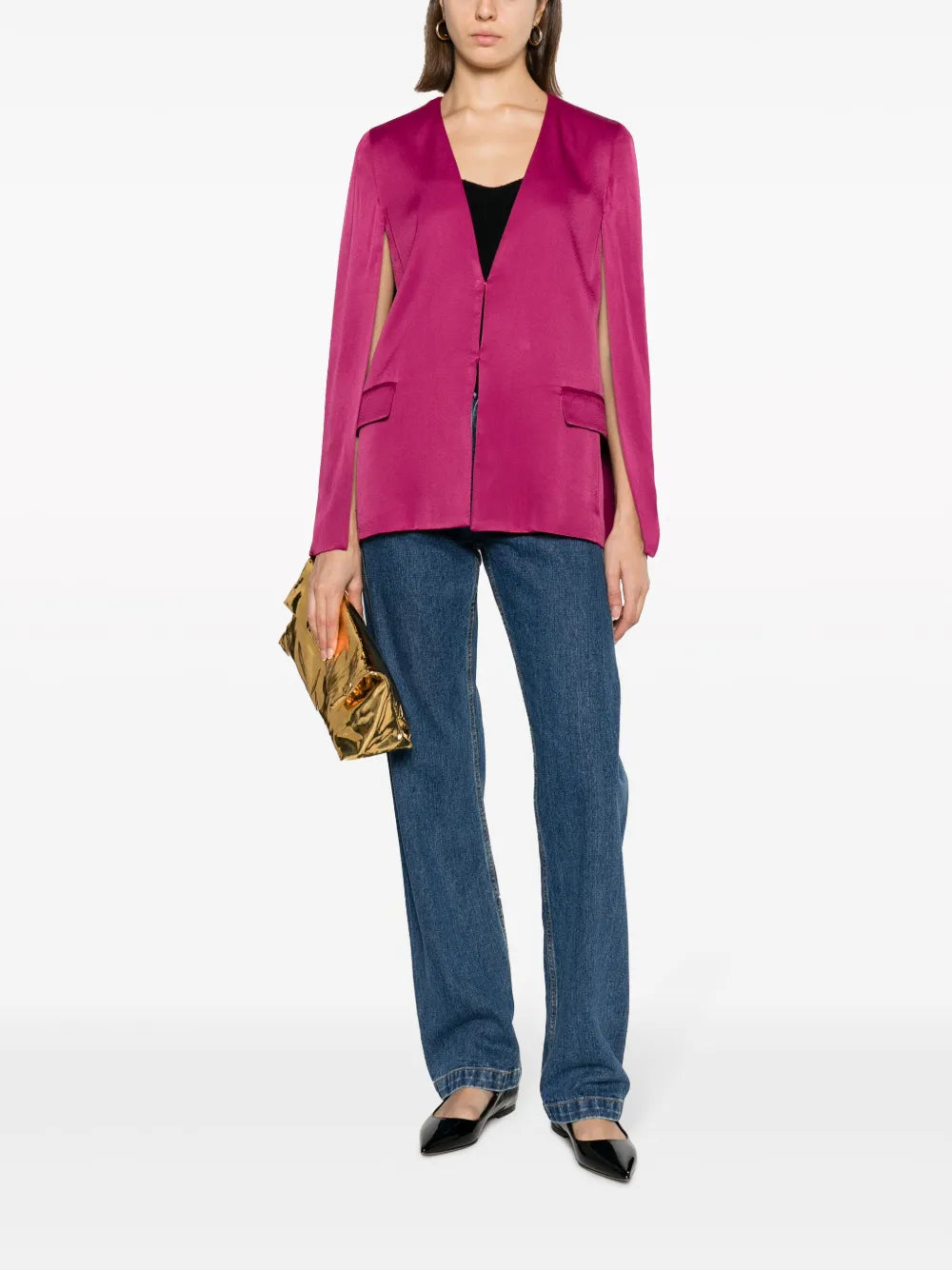 Cap-Sleeves Collarless Blazer