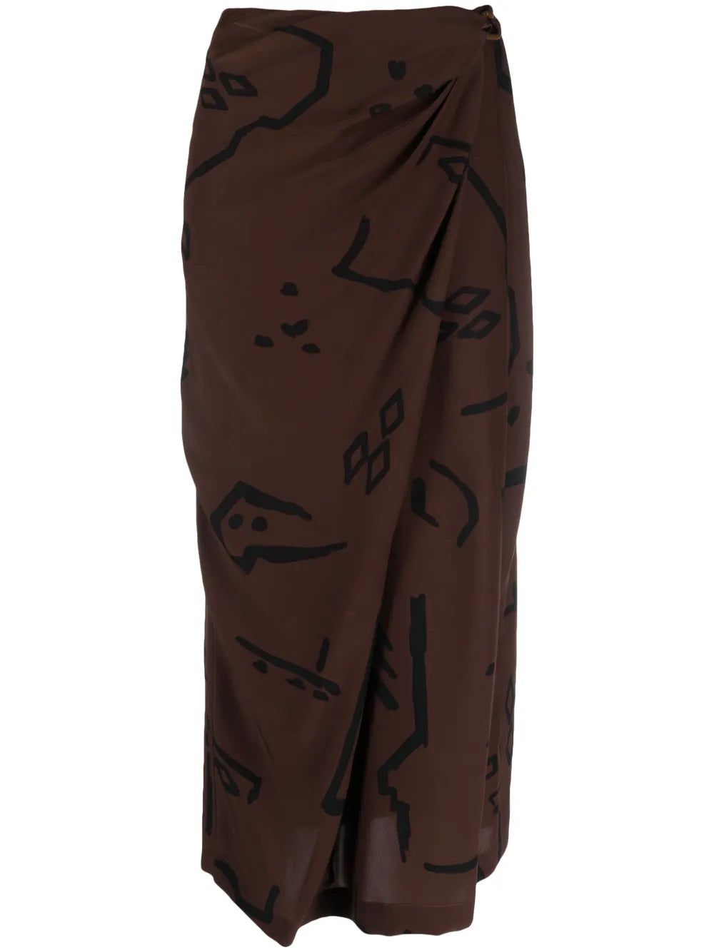 Graphic-Print Silk Midi Skirt