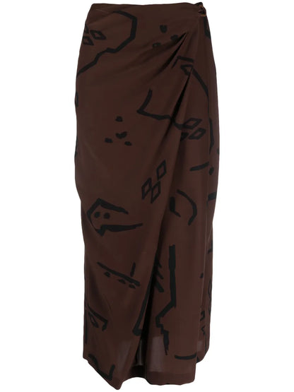 Graphic-Print Silk Midi Skirt