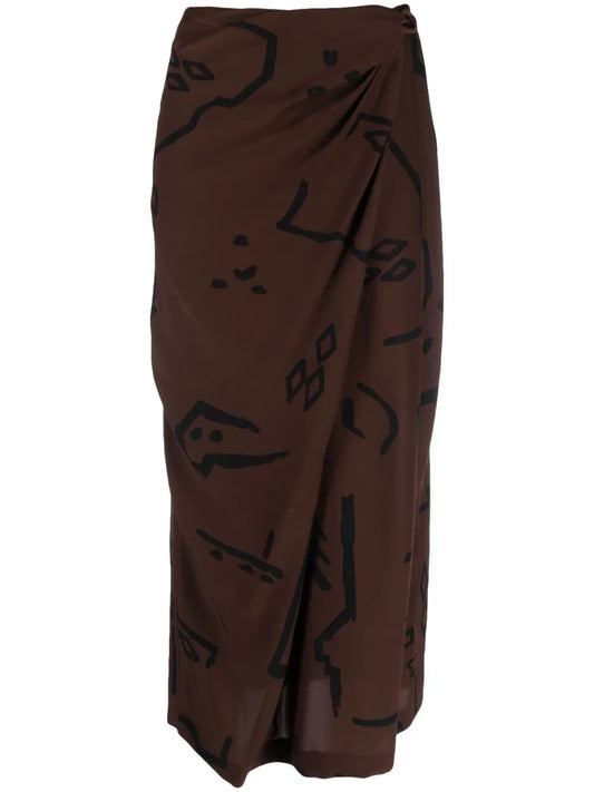 Graphic-Print Silk Midi Skirt