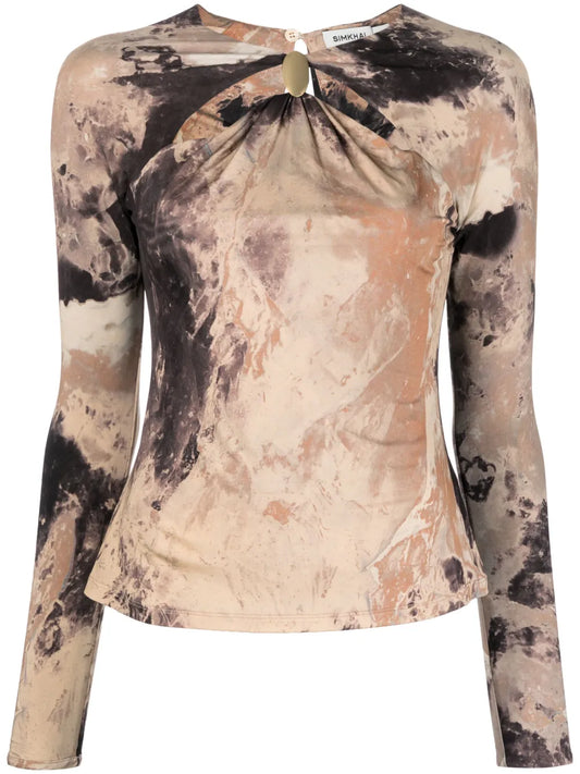 Cut-Out Abstract-Print T-Shirt