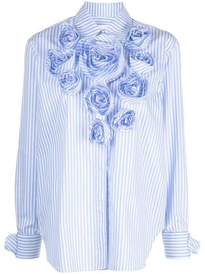 Stripe-Print Floral-Appliqué Shirt