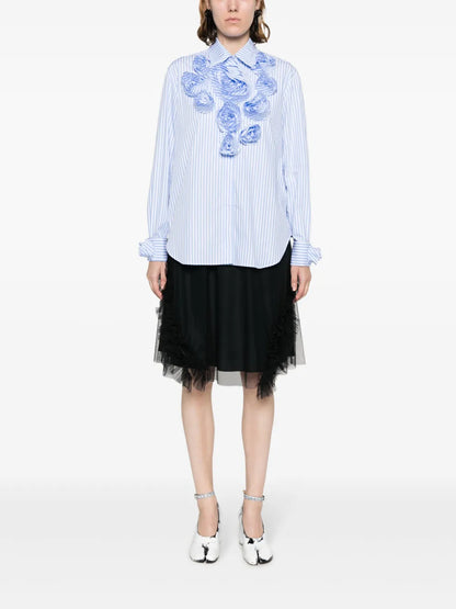 Stripe-Print Floral-Appliqué Shirt