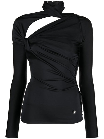 Logo-Plaque Cut-Out Long-Sleeve Top